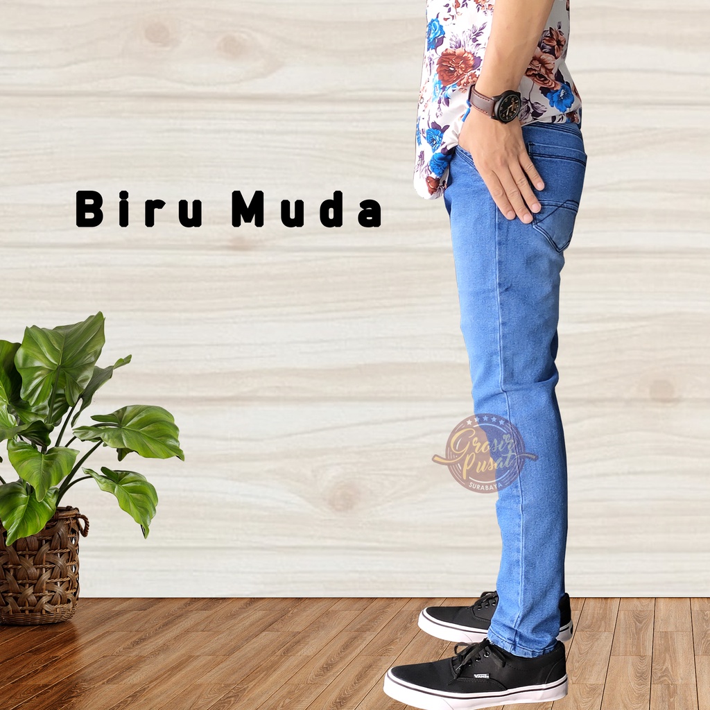 Celana Jeans Pensil Skinny Pria Braga Biru Muda Premium Halus 27 - 38