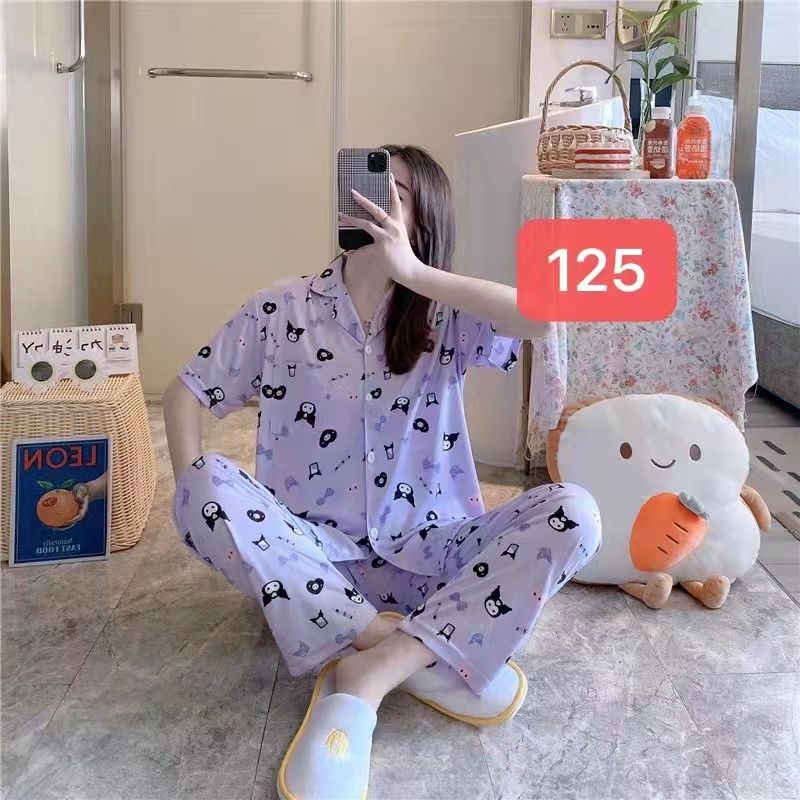 Baju tidur wanita / Piyama Cp baju tidur wanita krah pendek import kotak freesize-Cp.k WONDERKITY UNGU