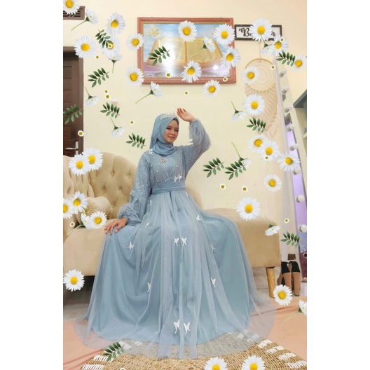 GAMIS CERUTY BURKAT|| TILLE BUTTERFLY|| GAMIS PESTA||FASHION WANITA,BAJU GAMIS MEWAH,GAMIS TERBARU 2021,GAMISKEKINIAN,PAKAIAN WANITA,PAKAIAN TERMURAH BARU-5