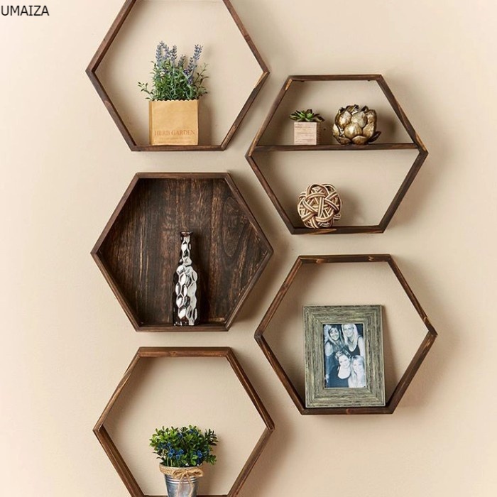 Umauza Hiasan Dinding Hexsagonal Wall Decor Hiasan Tempat Fhoto Rak Pot Bunga Kualitas Kayu Jati Bel