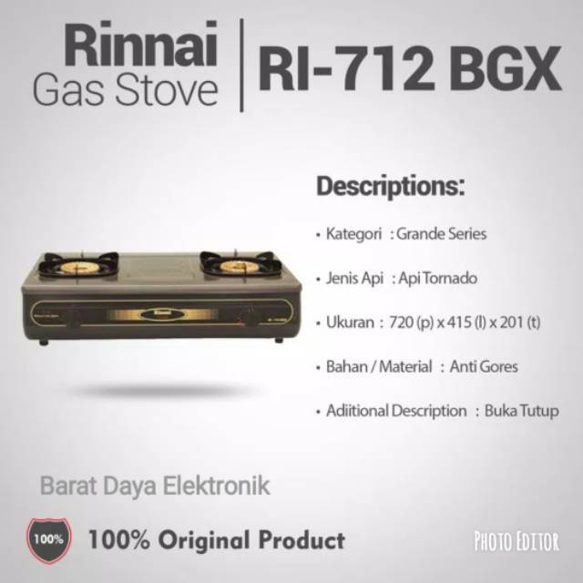 Kompor Gas Rinnai Api Tornado Kompor Gas 2 Tungku Ri 712 Bgx Api Tornado Shopee Indonesia