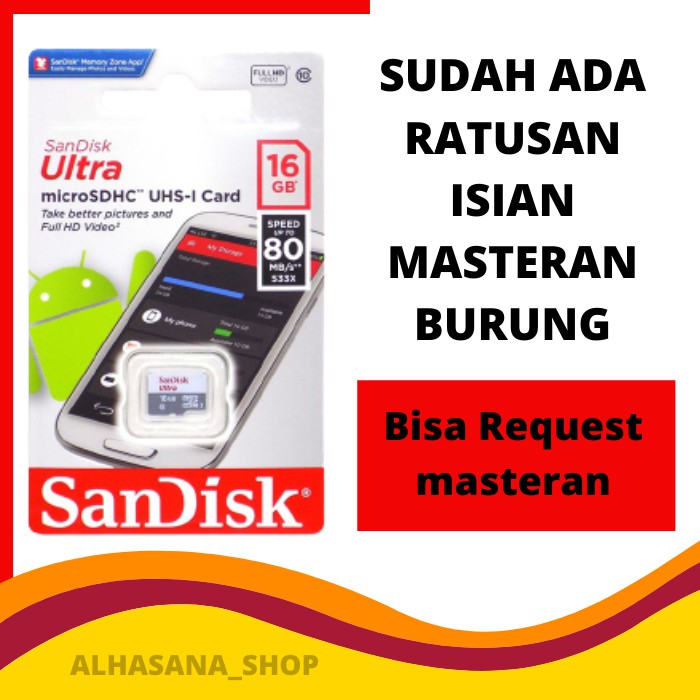 MEMORI ISIAN MASTERAN BURUNG MP3/AUDIO REKAMAN KICAUAN BURUNG LENGKAP/MEMORY SANDISK 16GB