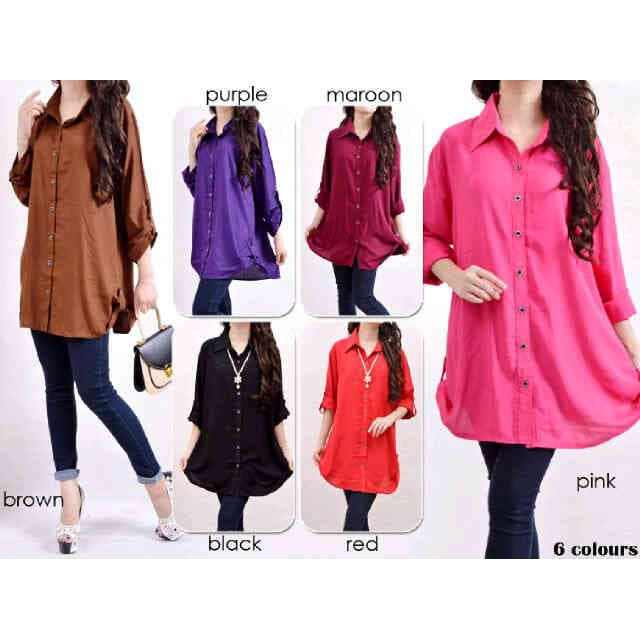keren Baju Wanita kemeja jumbo polos xxl