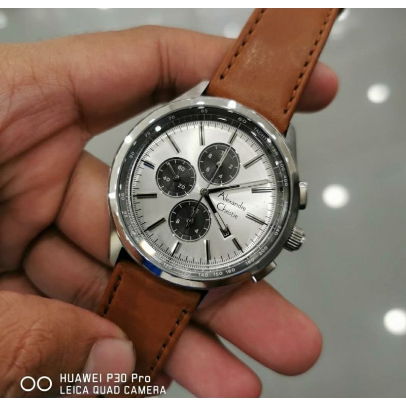 ORIGINAL RESMI JAM TANGAN PRIA ALEXANDRE CHRISTIE COWOK SILVER BROWN KULIT ALEXANDER CRISTIE AC 6557