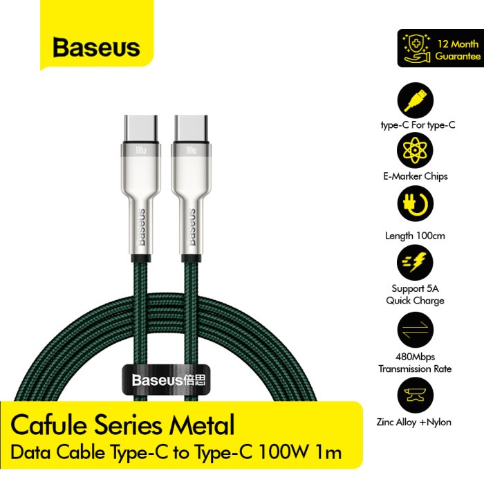 BASEUS Cafule Series Metal Data Cable C to C 100W 1m - CATJK-C