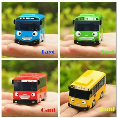 TAYO THE LITTLE BUS Mainan Anak Diecast Mobil Bus PULL BACK Isi 4 Pcs + Peta (Map) Jalanan 100x50cm