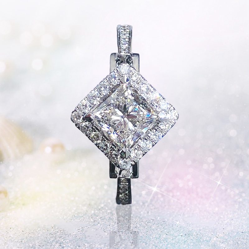 Cincin Bentuk Persegi Bahan Cubic Zirconia Warna Silver Untuk Wanita