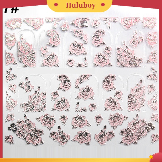 Huluboy Huluboy♡ Stiker Kuku 3D Motif Bunga Warna Pink Untuk Manicure