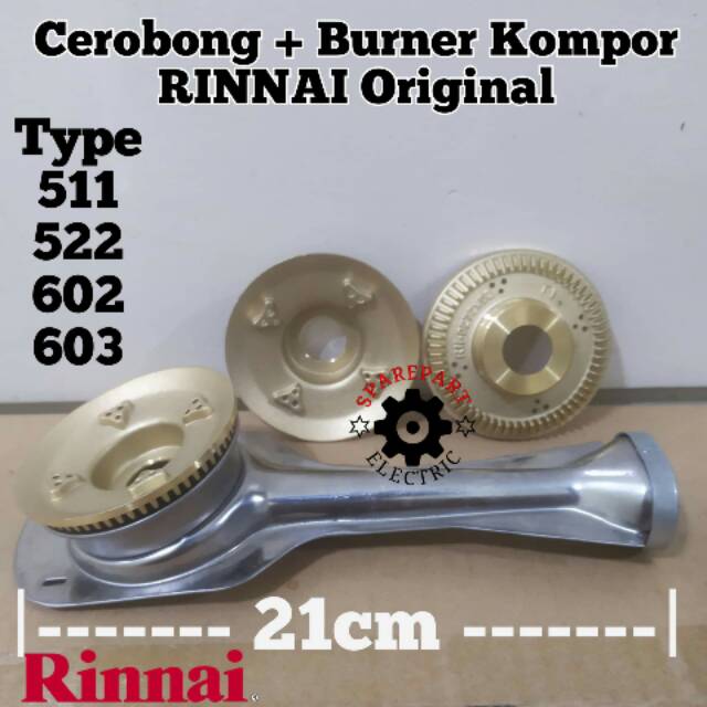 CEROBONG + BURNER KECIL KOMPOR GAS RINNAI ORIGINAL 511 522 602 603