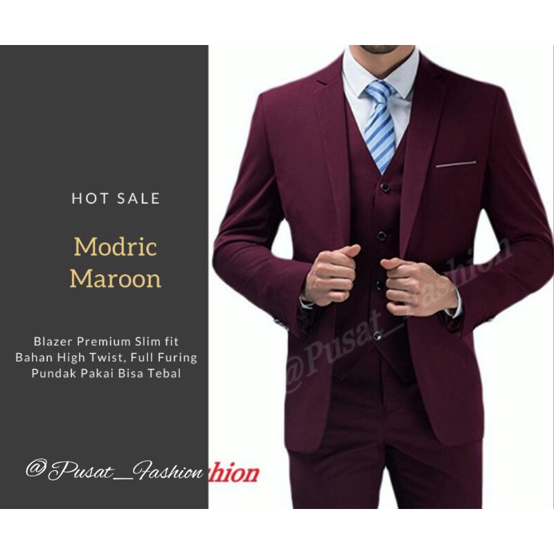 BLAZER MODRIC MAROON -  BLAZER PRIA, BLAZER PRIA SLIMFIT, BLAZER SEMI FORMAL, BLAZER KOREA, JAS PRIA