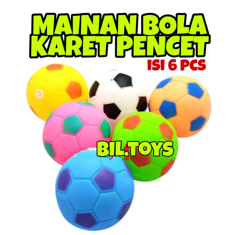 B846 Mainan 6 Pcs Anak Bola Karet Berbunyi / Mainan bola karet / Bola Bunyi / Mainan Anak