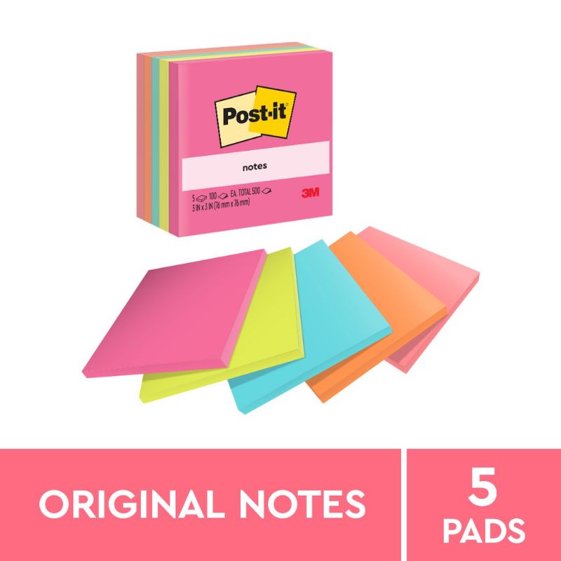 

3M Post-it Sticky Notes 3x3 (5 Pads x 100 Lembar) - Poptimistic / Jaipur / Supernova Neons - Post It Super Sticky Original Note Memo 500 Lembar