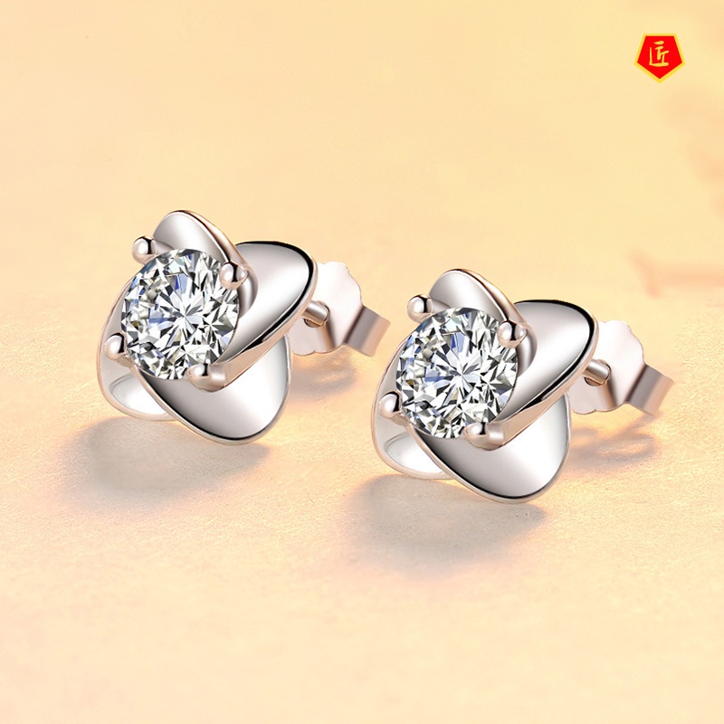 [Ready Stock]925 Silver Stud Earrings for Women Fashion All-Match