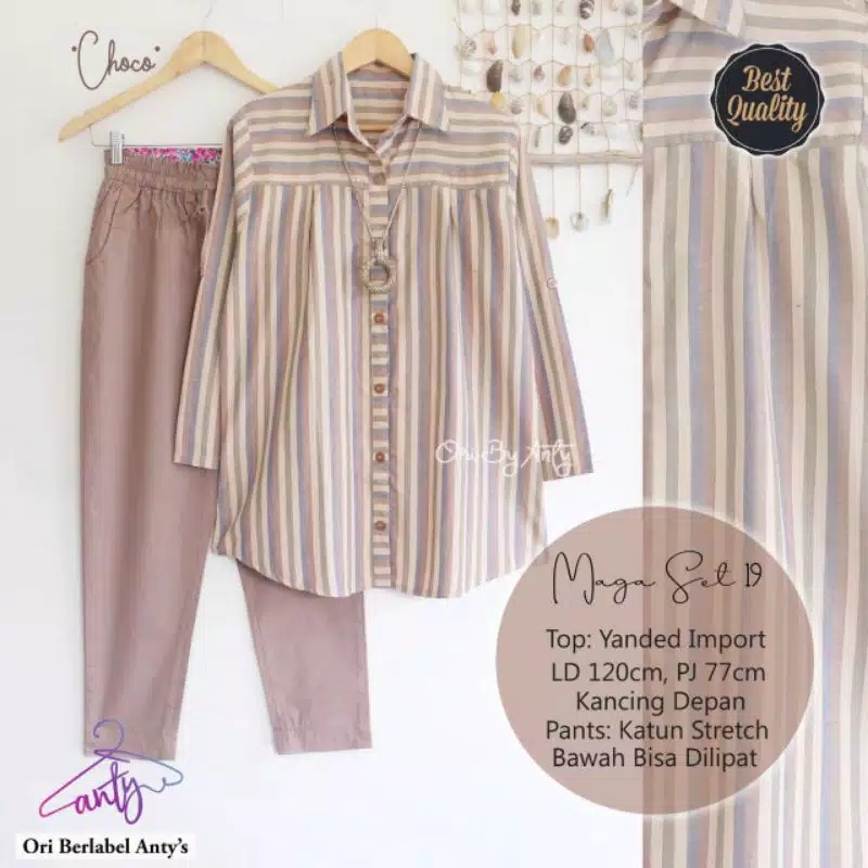 MUMU - Setelan kemeja salur jumbo wanita kekinian MAGA SET 19 by Anty hijab fahsion solo