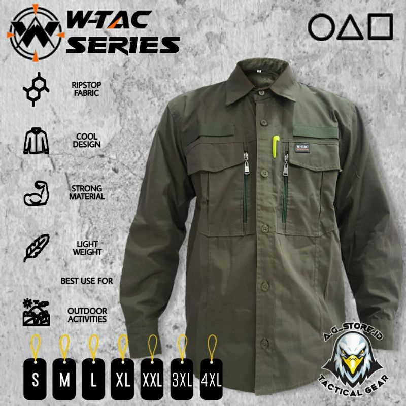 Kemeja Tactical W-TAC Tangan Panjang / Baju Kemeja Tactical Lapangan PDL / Hem Atasan Kemeja