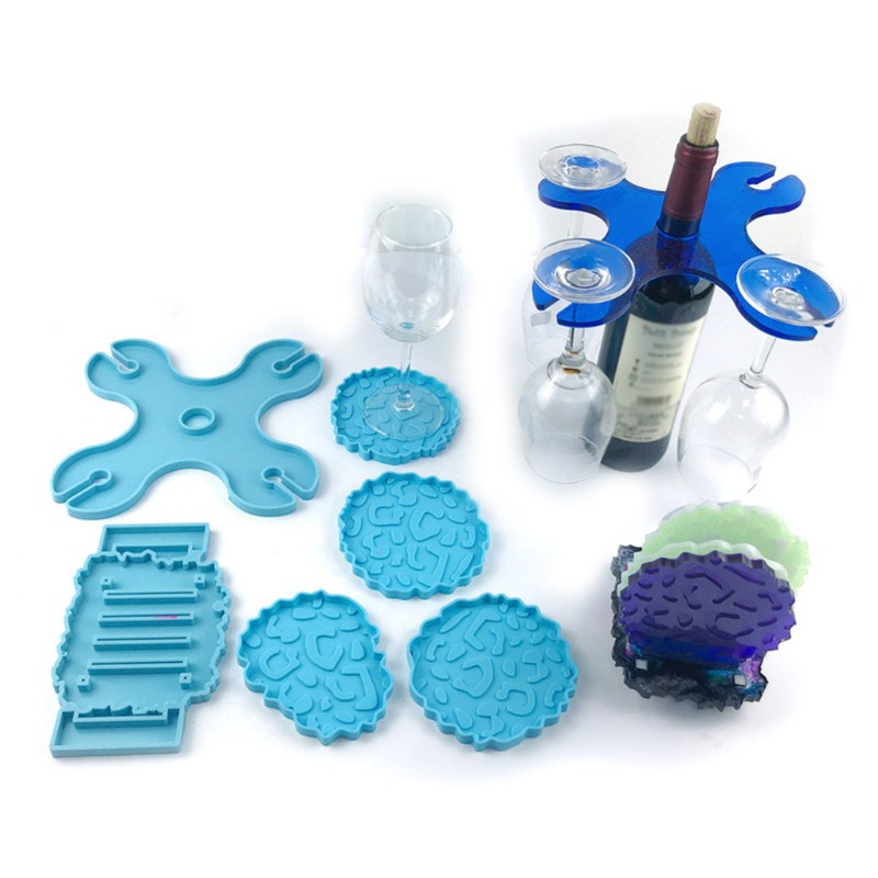 Glitter 6 Pcs/Set Wine Rack Epoxy Resin Mold Cup Holder Coaster Silicone Mould DIY Tools