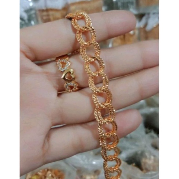 Gelang rantai free cincin love lapis emas 22k