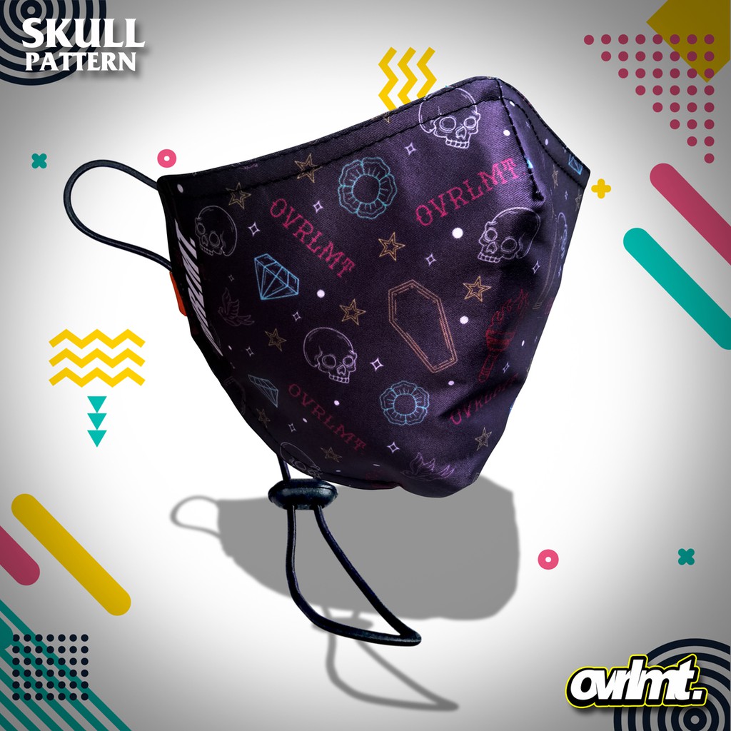 Masker overlimit Doodles 3 masker Kain Pria Wanita Cowok Cewek hijab Tali Karet Elastis 3 PLY