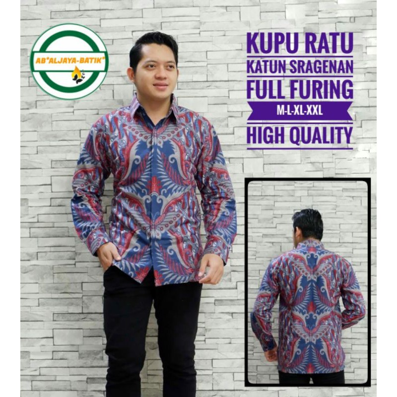 Kemeja Batik Lengan Panjang Batik Lengan Pendek Warna Navy KUPU BATU Baju Batik Pria Warna Navy