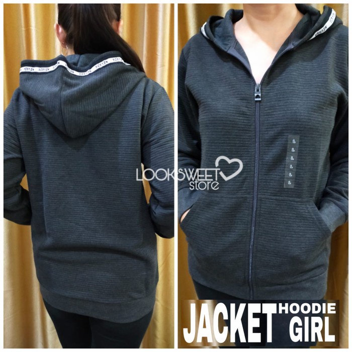 Jaket Wanita Hoodie Grey Corak Trendy Branded Murah Original New 100% - Xl Cuci Gudang