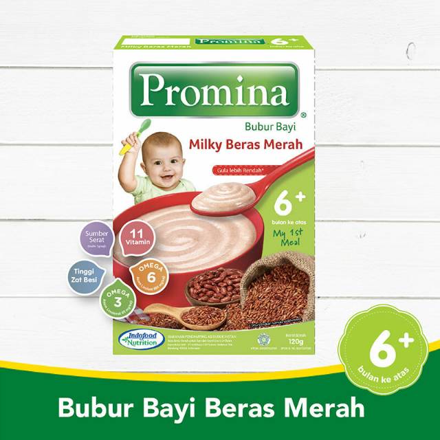 Promina Bubur Susu Bayi Box 120gr Box (pisang susu, beras merah, kacang hijau)