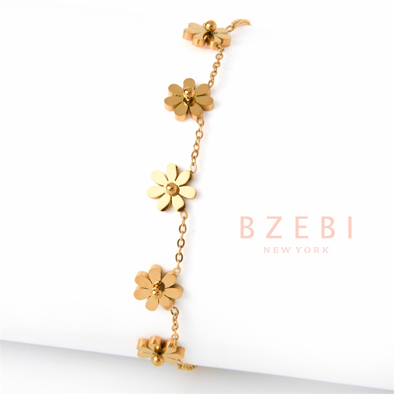 Bzebi Gelang Tangan Titanium Steel Lapis Emas 18k Hias Berlian Imitasi Gaya Korea 876b