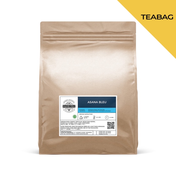 

TEH-DAUN- ASANA BLEU | POUCH | HAVELTEA | TISANE JAHE & BUNGA TELANG - 30 ECO TEA BAGS -DAUN-TEH.