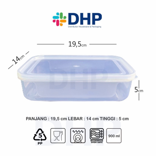 Mutiarapack 900 (19.5x14 h:5) Kotak Plastik, Tempat Bekal, Lunch Box