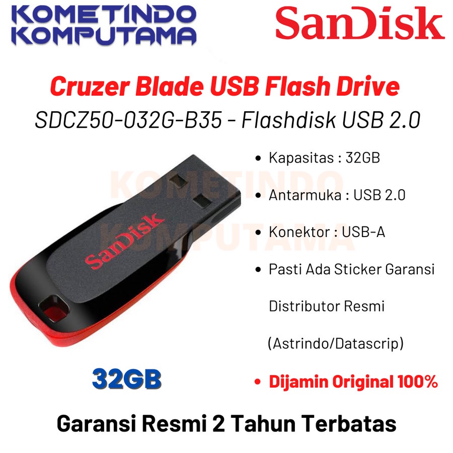 32GB SANDISK CRUZER BLADE 32GB (SDCZ50) UFD / FD / FLASHDISK / DRIVE 100% Original