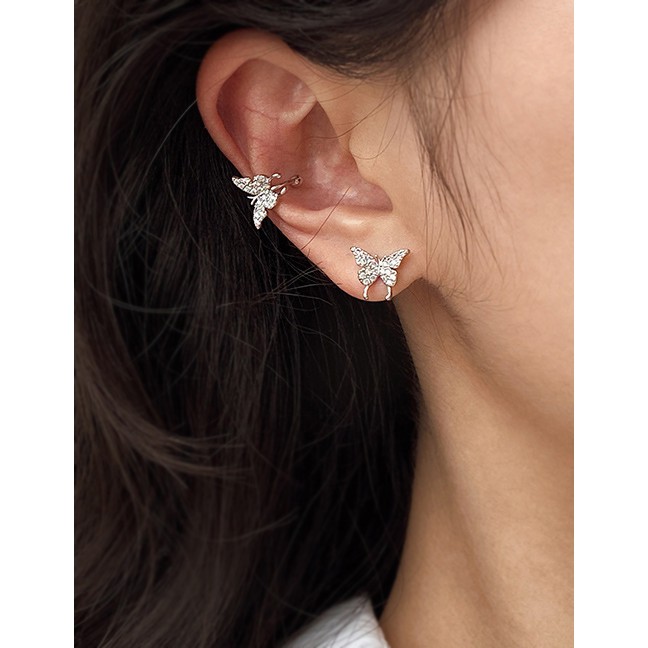 LRC Anting Tusuk Fashion Single Silver Needle Diamond Alloy Earrings With Diamonds K26902