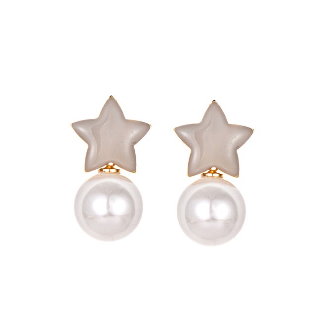 LRC Anting Tusuk Fashion Alloy Five-pointed Star Pearl Stud Earrings F3415