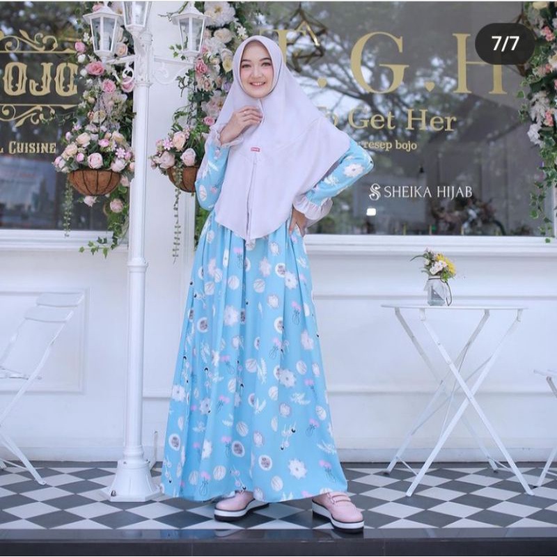 Preloved dress / Gamis Ashley by sheika hijab size M warna baby blue