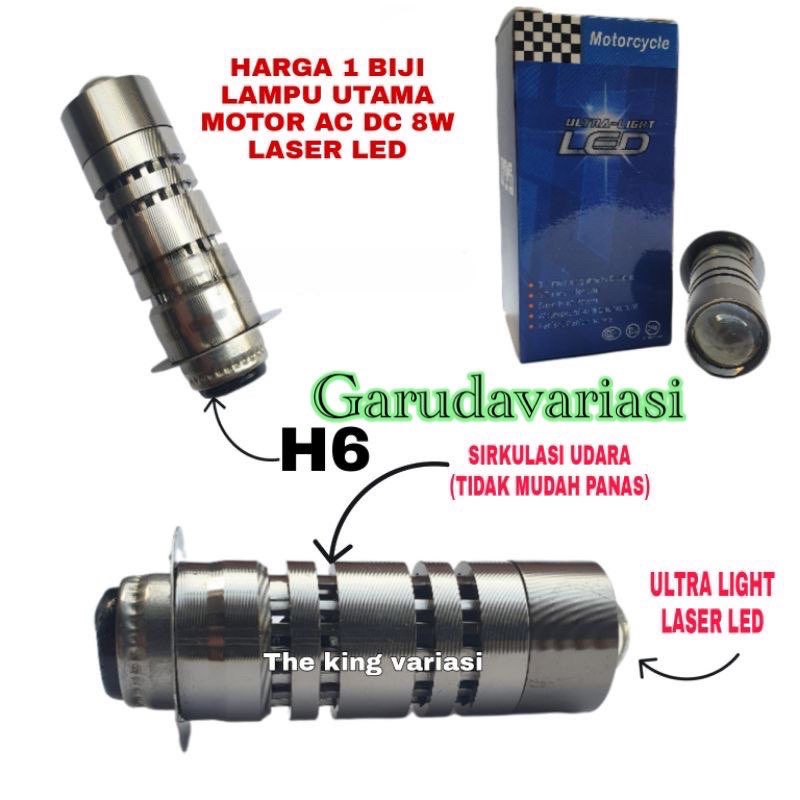 LED DEPAN/H6 LED LASER AC DC 12V 8W HI LOW/LAMPU UTAMA MOTOR MATIC/LAMPU UTAMA MOTOR BEBEK/BOHLAM LE