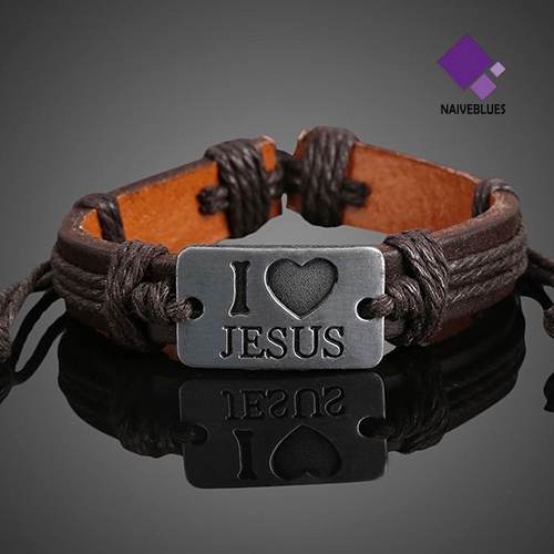 Gelang Tali Rami Dapat Disesuaikan Motif I LOVE JESUS Untuk Unisex