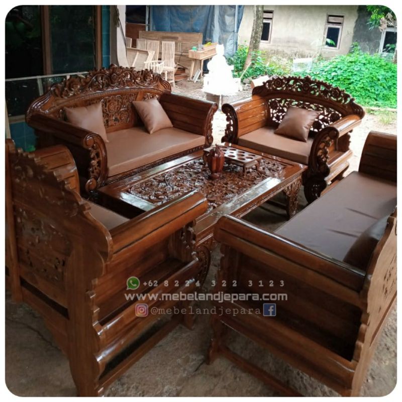 Sofa Tamu Ukir Jumbo Kayu Jati