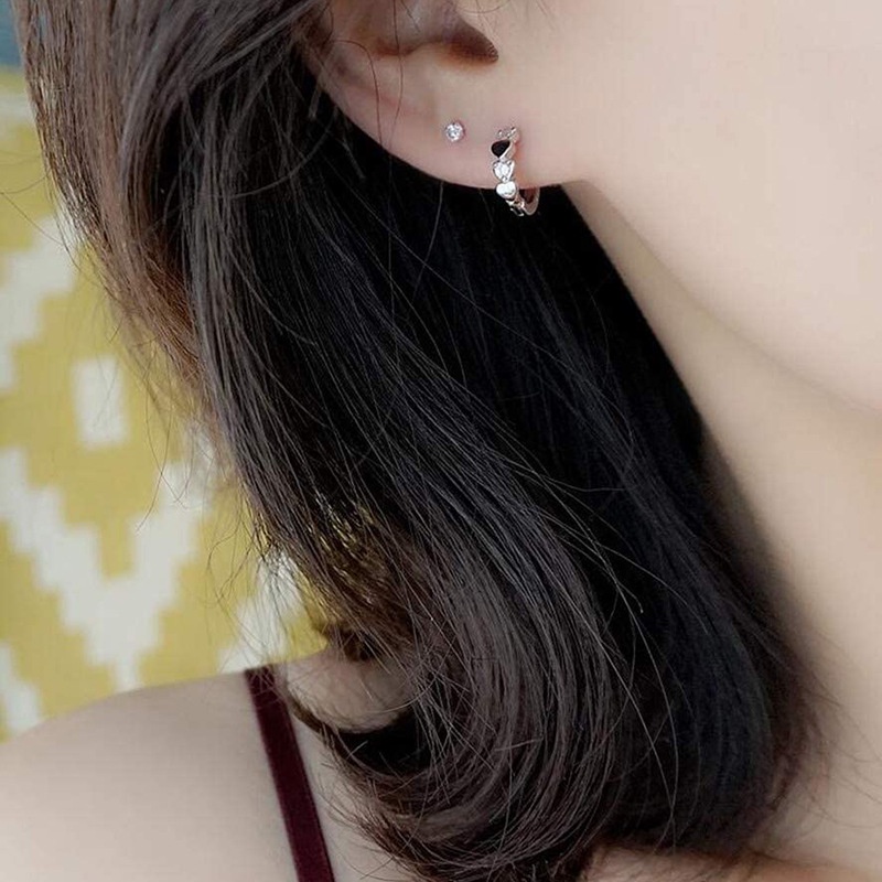 Anting Stud S925 Sterling Silver Zircon Bentuk Hati Gaya Korea Untuk Wanita