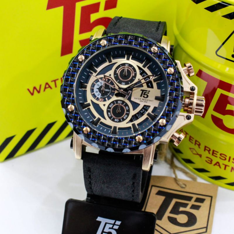 Jam Tangan Pria T5 H3860 3860 Original Carbon Material Leather Watch