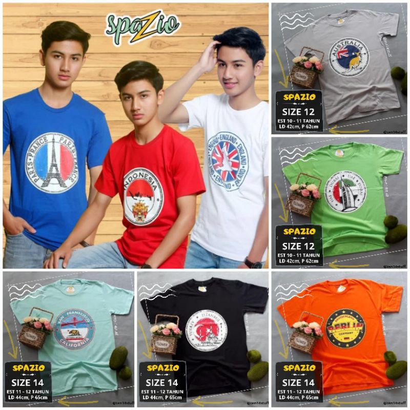 Kaos Anak Remaja | Spazio | Size 10 - 14 Tahun | Laki | Branded Murah | Teen | Dubai New York Paris