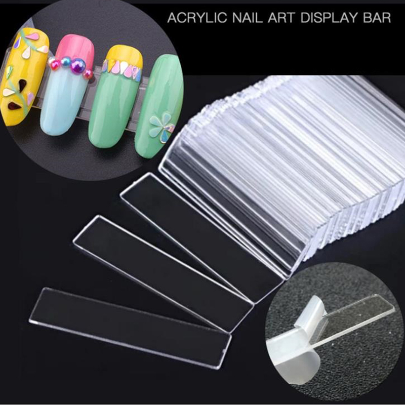 (Kuku) 48pcs / Set Stand Display Kuku Palsu Bentuk Persegi Panjang Transparan Untuk Latihan Nail Art