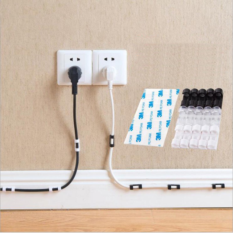 20pcs/set Klip Organizer Kabel Charger/Earphone Bahan Plastik Dengan Perekat