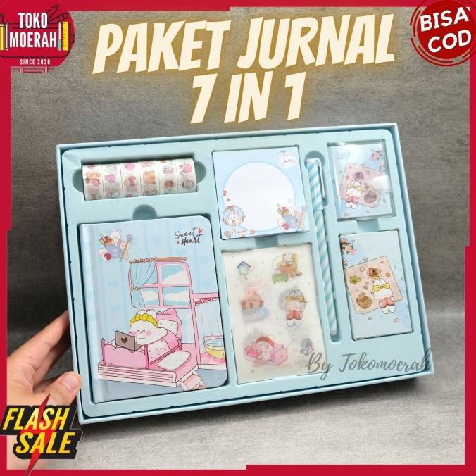 

PAKET JURNAL 7 IN 1 KADO PAKET ALAT TULIS BUKU PEN STIKER LUCU UNIK