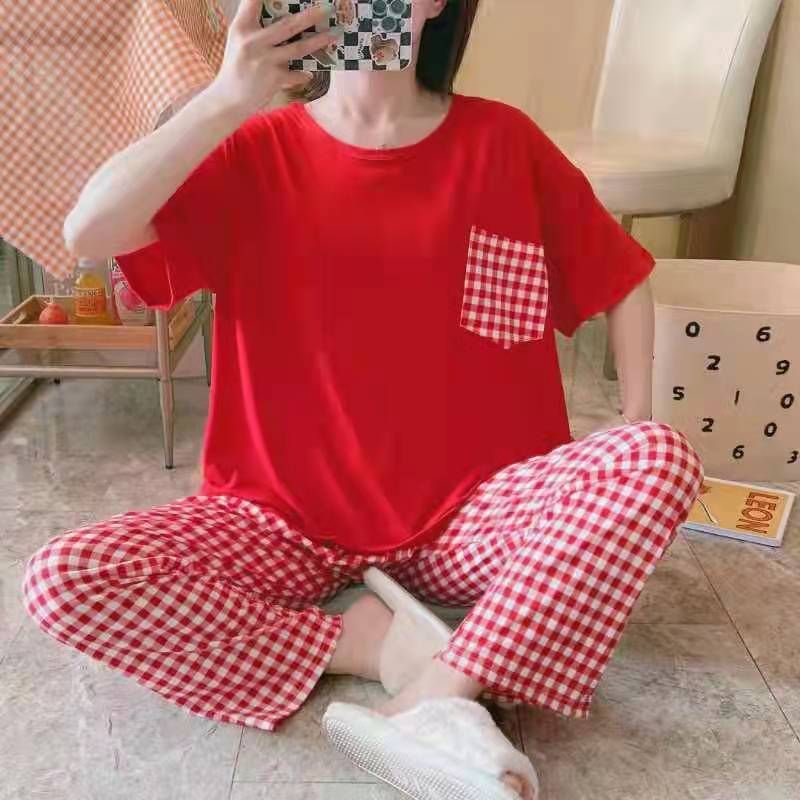 Piyama CP wanita baju tidur import jumbo/bigsize-CP SAKU MERAH