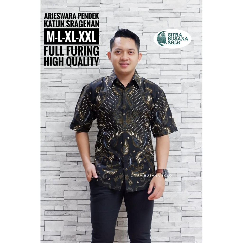 ARIESWARA PENDEK Kemeja Batik Pria Full Furing Katun Sragenan