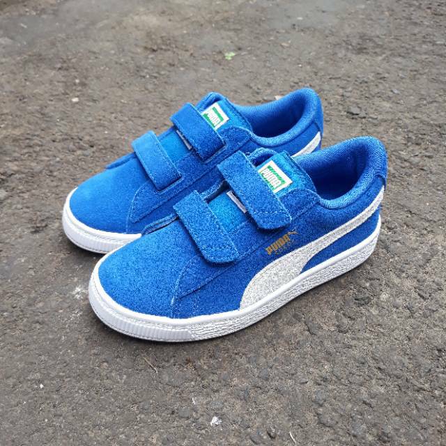 PUMA CLASSIC SUEDE BLUE WHITE DOUBLE VELCRO KIDS