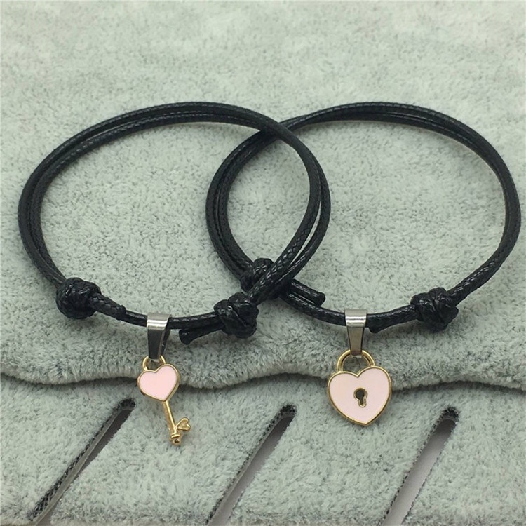 Gelang Couple Hitam Lovekeys Kunci Bracelets Magnet Attract Persahabatan Black 1 Pasang 2 Pcs