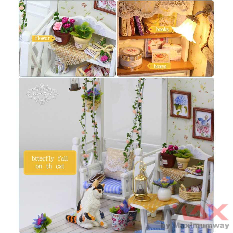 Merakit Rumah Boneka kreatifitas anak bisa jadi pajangan membanggakan anak Cute Room Miniatur Rumah Boneka 3D DIY 1:24 - 3013 DIY Dollhouse Kit With Furniture LED Lights Diy Miniature Building Little House Wooden Toys for Children Adult