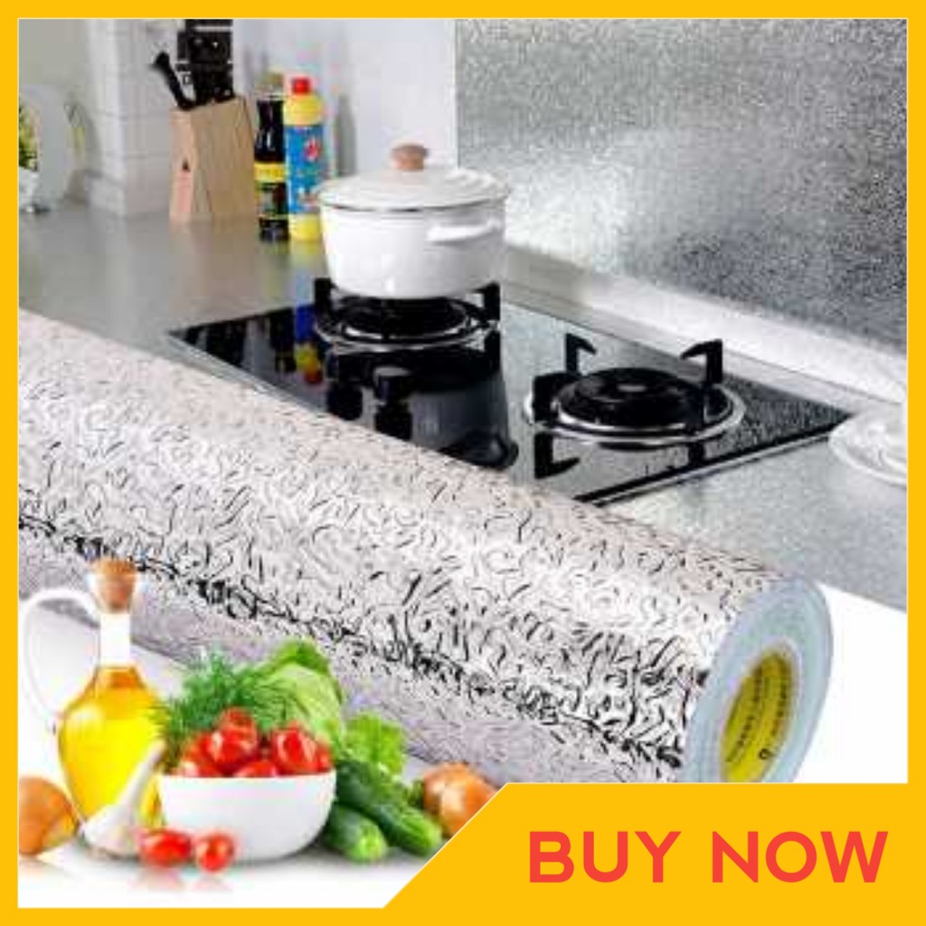 Wallpaper Sticker Almunium Aluminium Foil Anti Minyak Air Api Untuk Dapur Waterproof 100x60cm Awoo