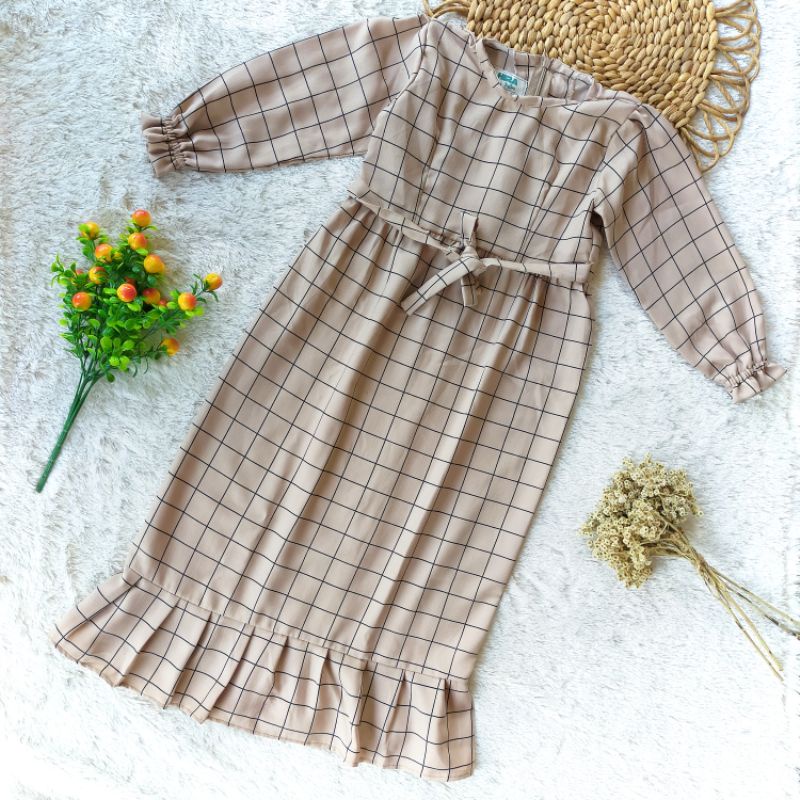 Dress anak motif kotak2,baju muslim anak