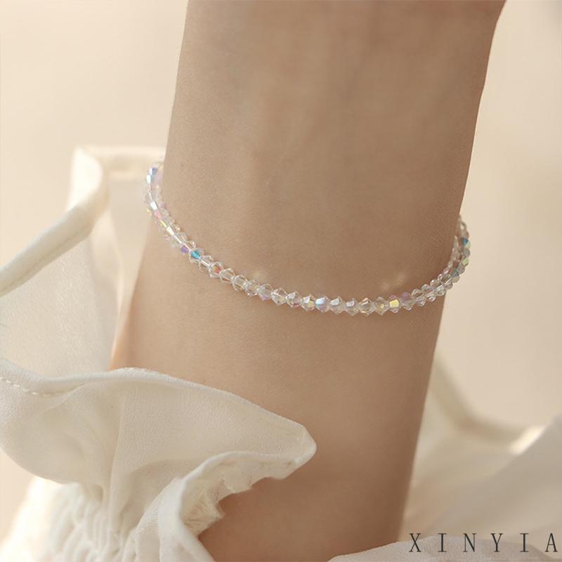 Xia.id Gelang Tangan Wanita Manik Kristal Kaca Imitasi Simple 4mm