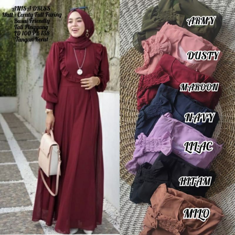 gamis ceruty babydol anisa/anisa dress anisa/ceruty polos noni